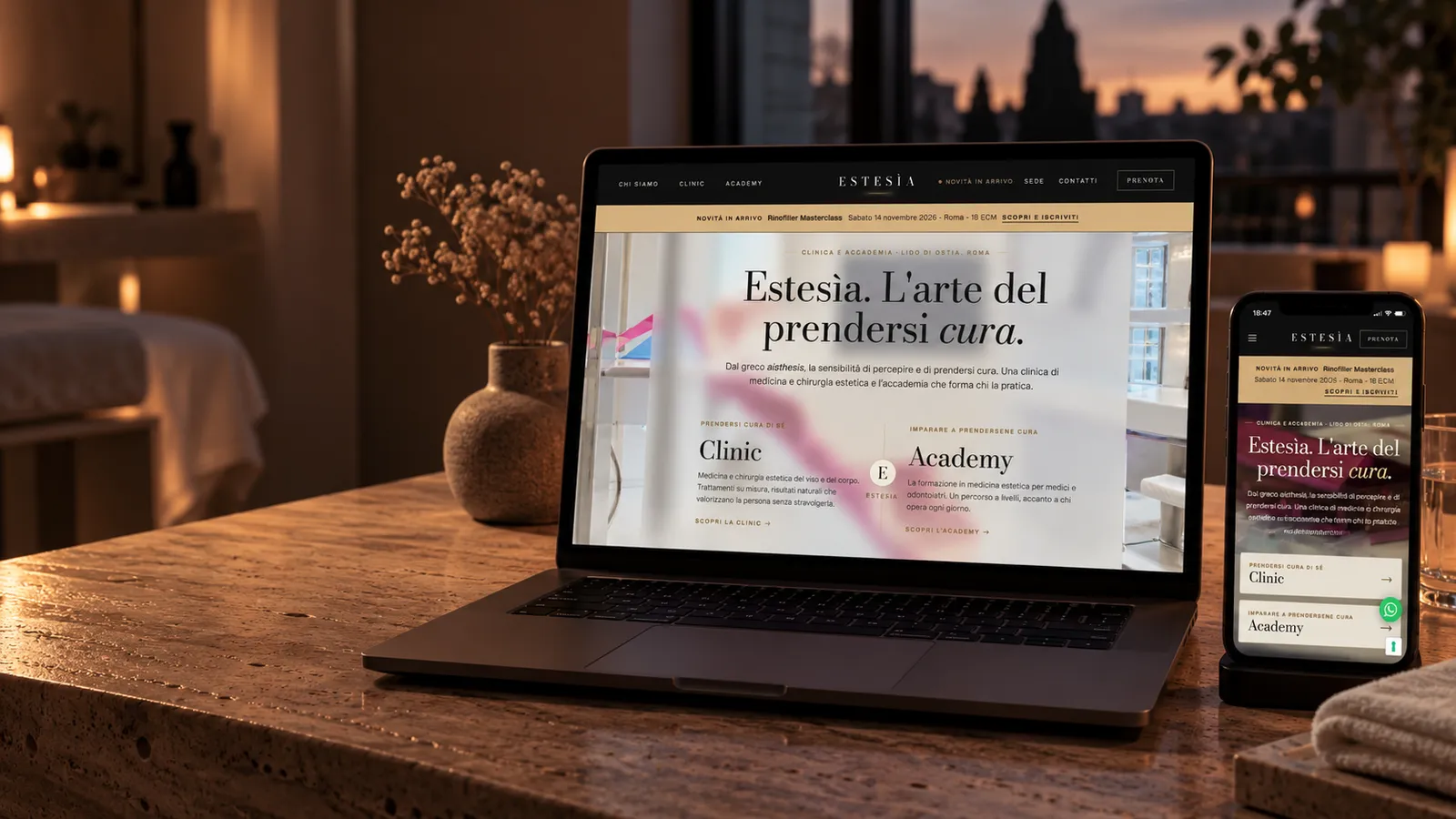 Home di Estesìa sul portatile e sul telefono