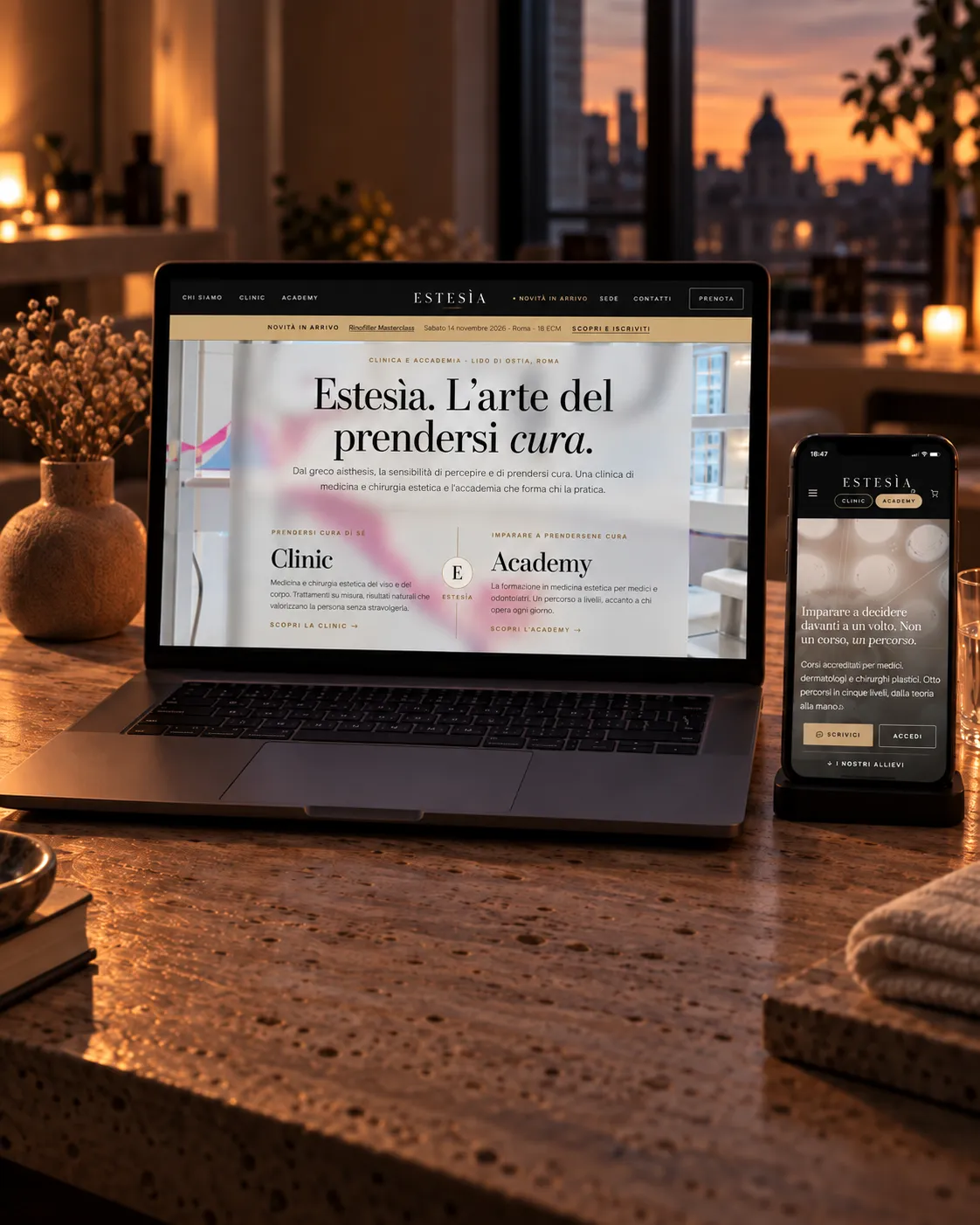 Home di Estesìa sul portatile e sul telefono, in verticale