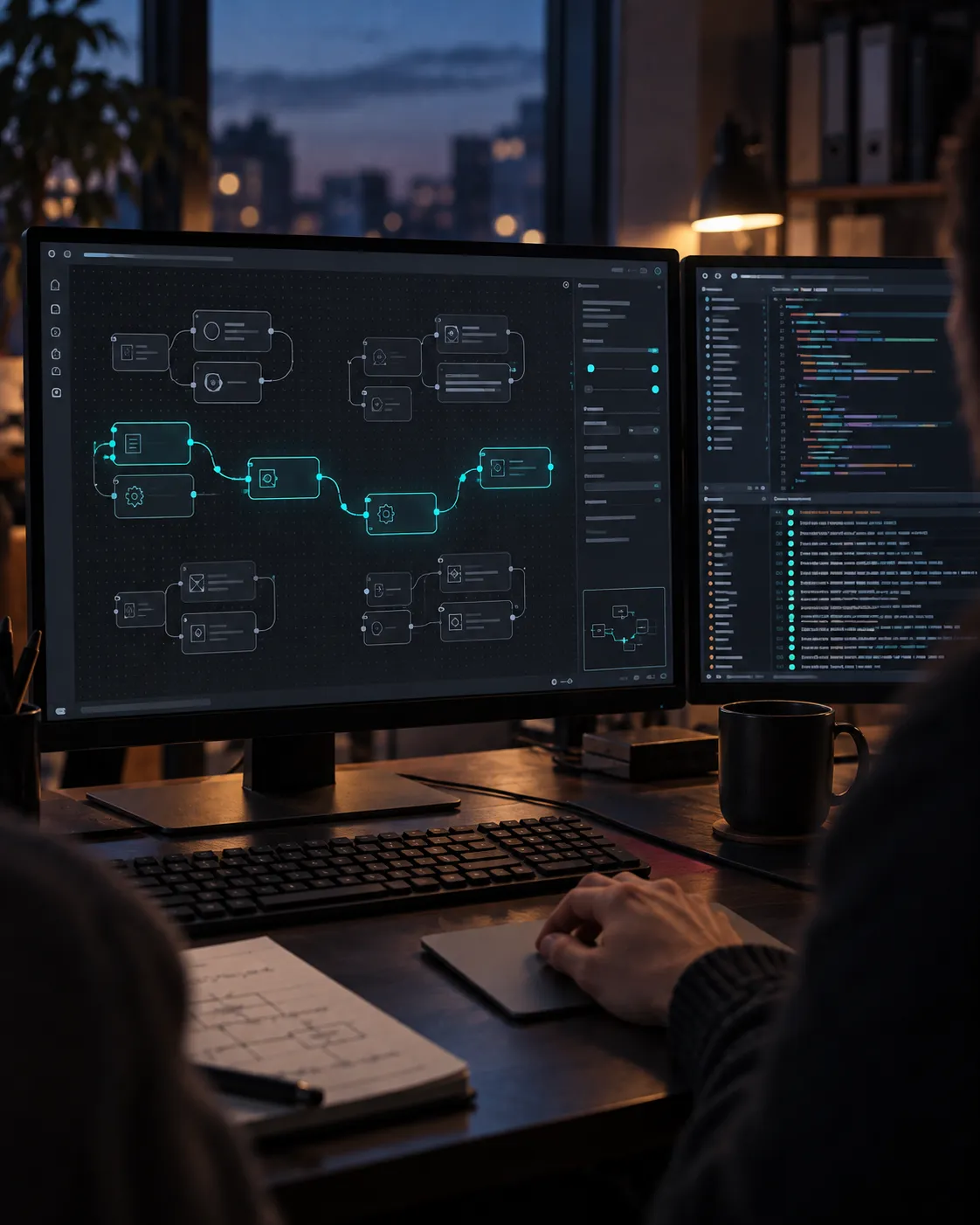 Due monitor: l’editor dei flussi e il codice